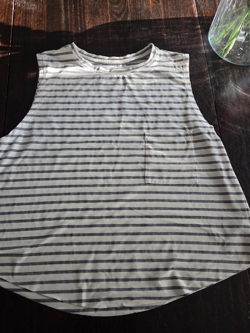 GAP White and Navy Striped Tank with Chest Pocket
